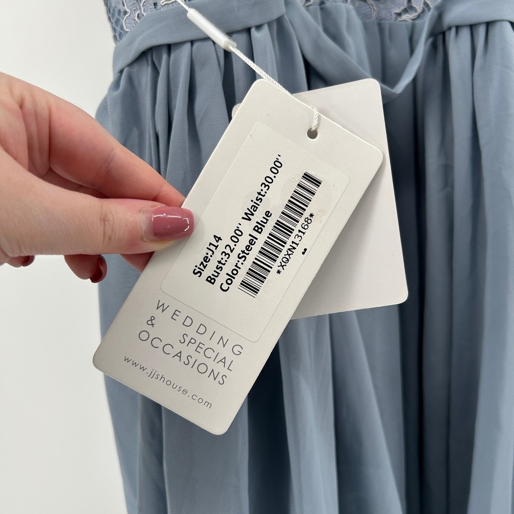 JJ's House Steel Blue Lace Halter Maxi Dress Wedding Occasion Junior 14 NWT - Picture 5 of 12
